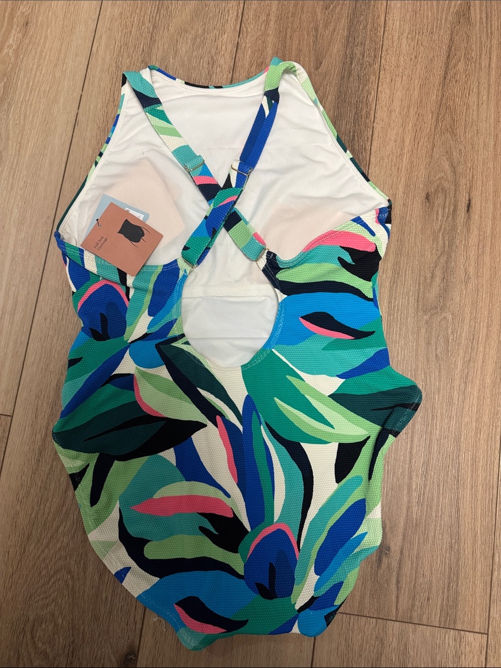 Shade & Shore NWT L BRIGHT GREENS & BLUE Floral High-Neck One-Piece Swimsuit - Picture 7 of 9